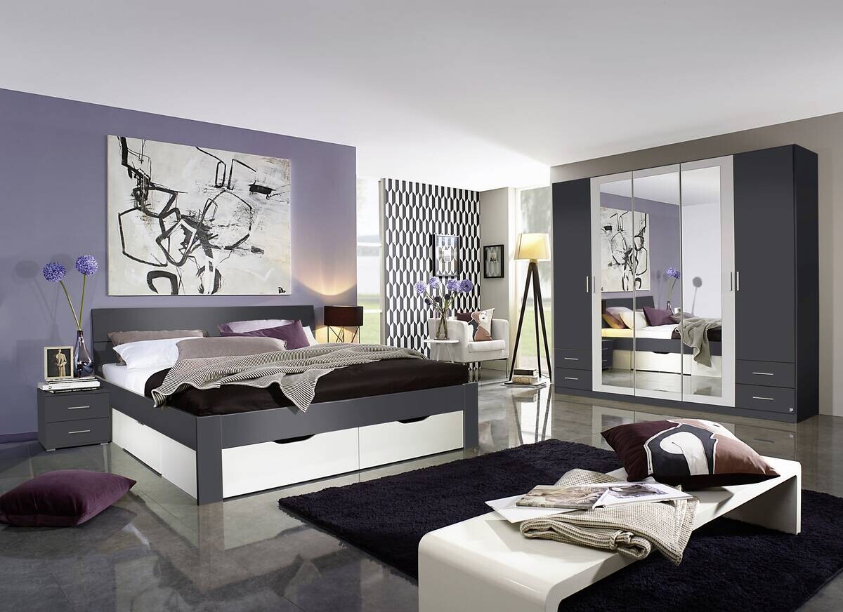 Bett München grau B/H/T: ca. 185x90x209 cm Liegefläche B/L: ca. 180x200 cm