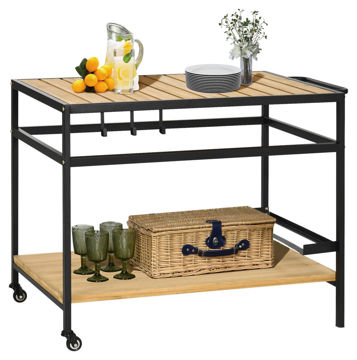 Outsunny Servierwagen natur Stahl B/H/L: ca. 65x80x107 cm