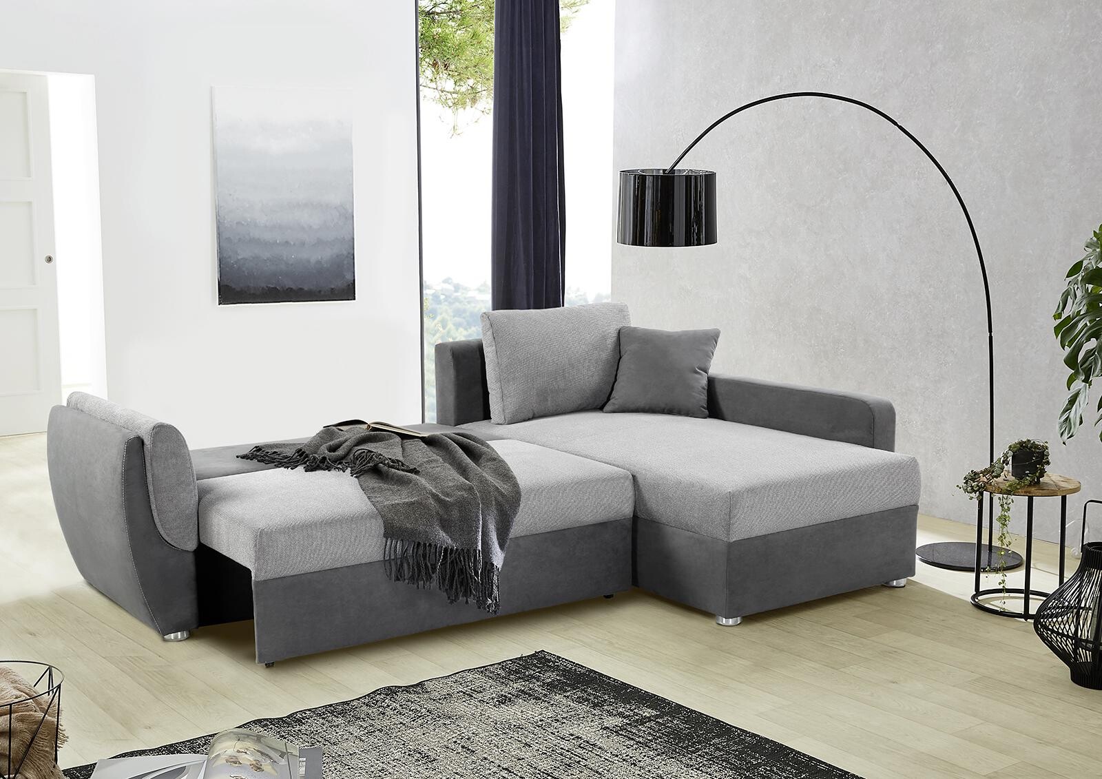 Ecksofa mit Bettfunktion und Bettkasten anthrazit grau Polyester B/H/T: ca. 247x82x178 cm