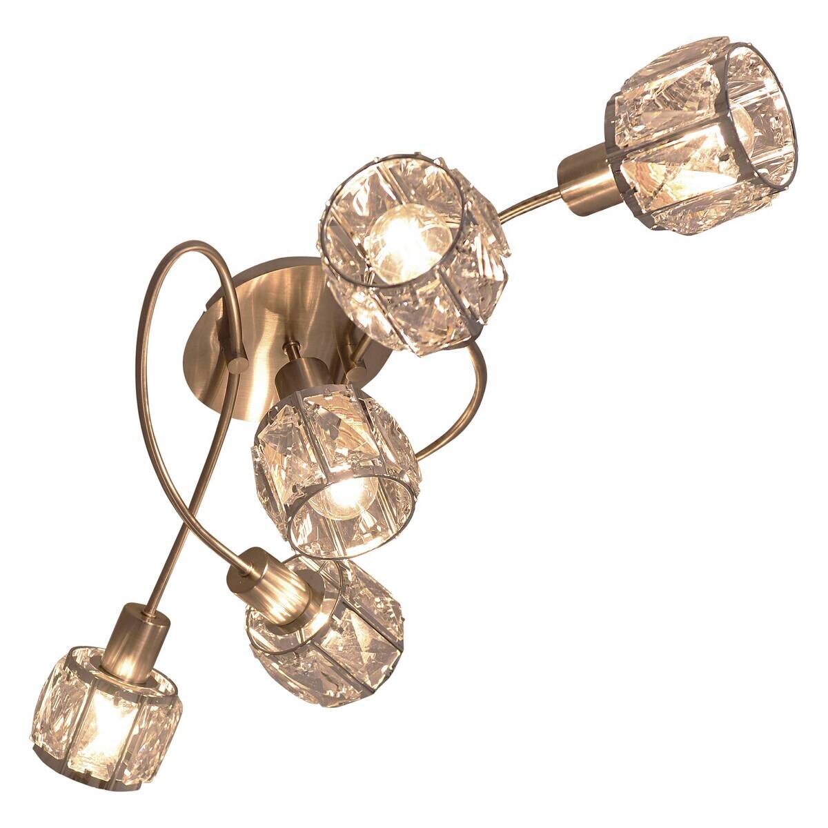 Näve Leuchten Deckenleuchte 1281050 stahlfarbig Glas Metall B/H/T: ca. 36x21x61 cm E14 5 Brennstellen
