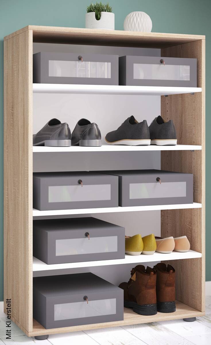Schuhregal Lona Eiche Sonoma Nachbildung weiß B/H/T: ca. 70x110x37 cm