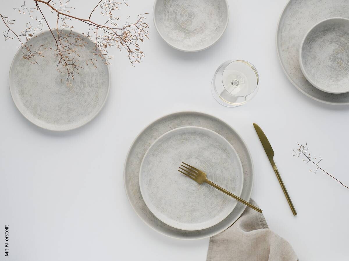 CreaTable Teller-Set Uno Athena creme Steinzeug