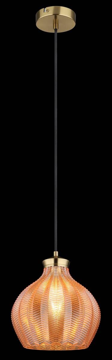 GLOBO Pendelleuchte gold amber schwarz Metall Glas Textil H/D: ca. 120x22 cm E27 1 Brennstellen