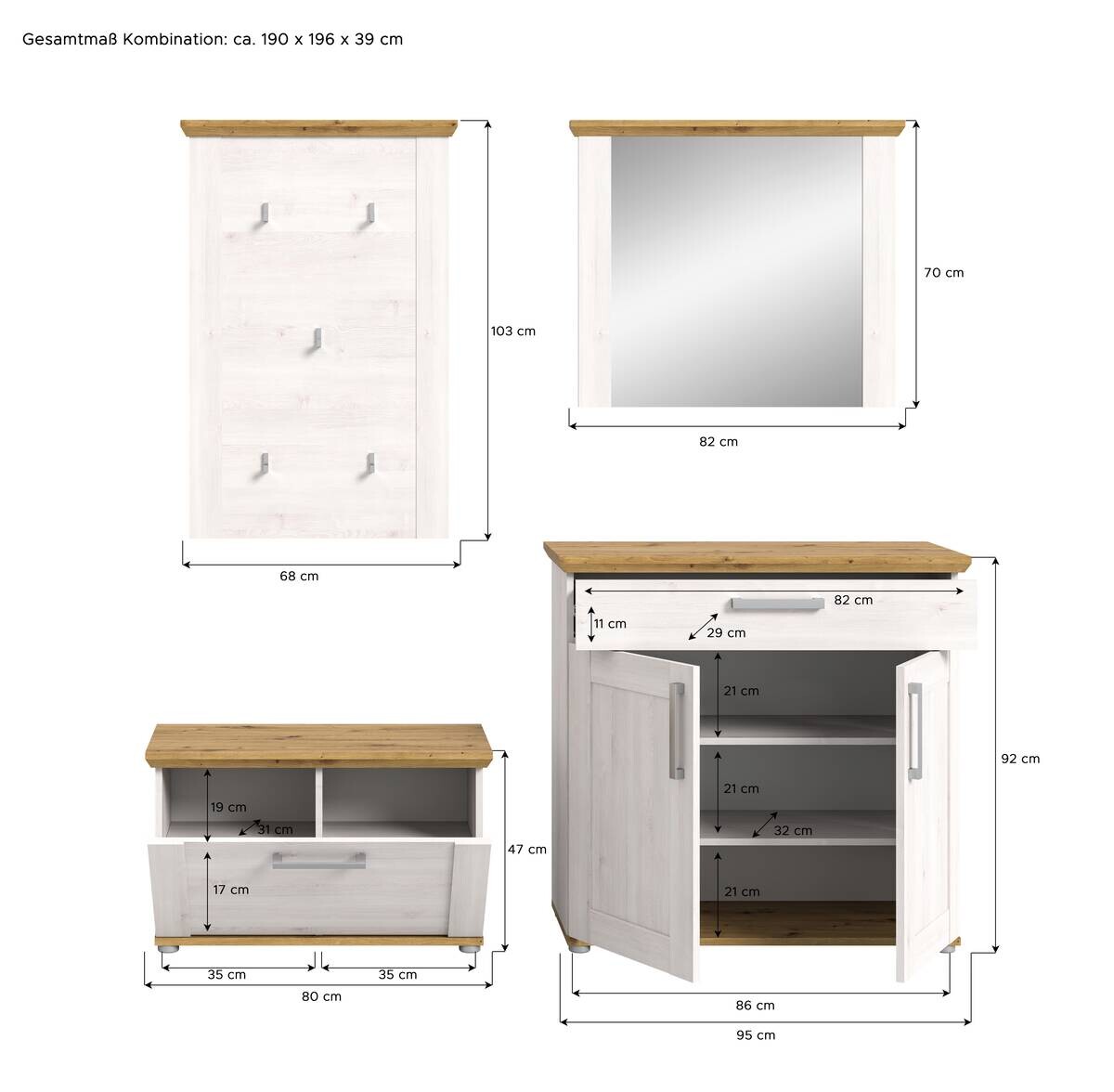 Garderobe Verona Sibiu Lärche Nachbildung Eiche Artisan Nachbildung B/H/T: ca. 190x196x39 cm