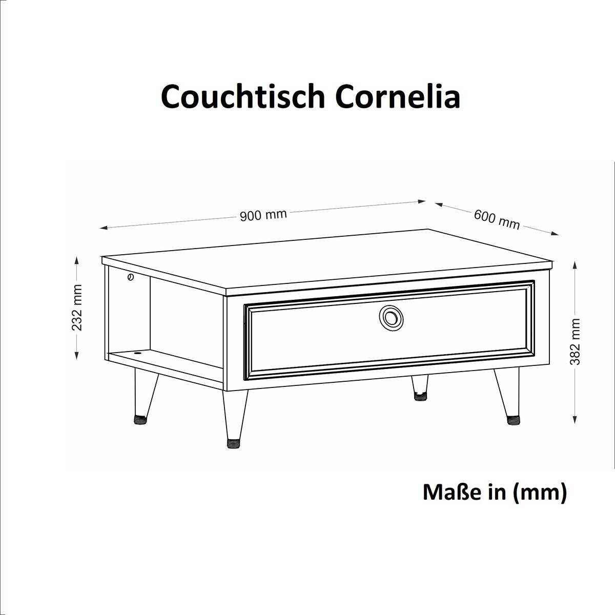 Couchtisch Cornelia weiß B/H/T: ca. 90x40x38,2 cm