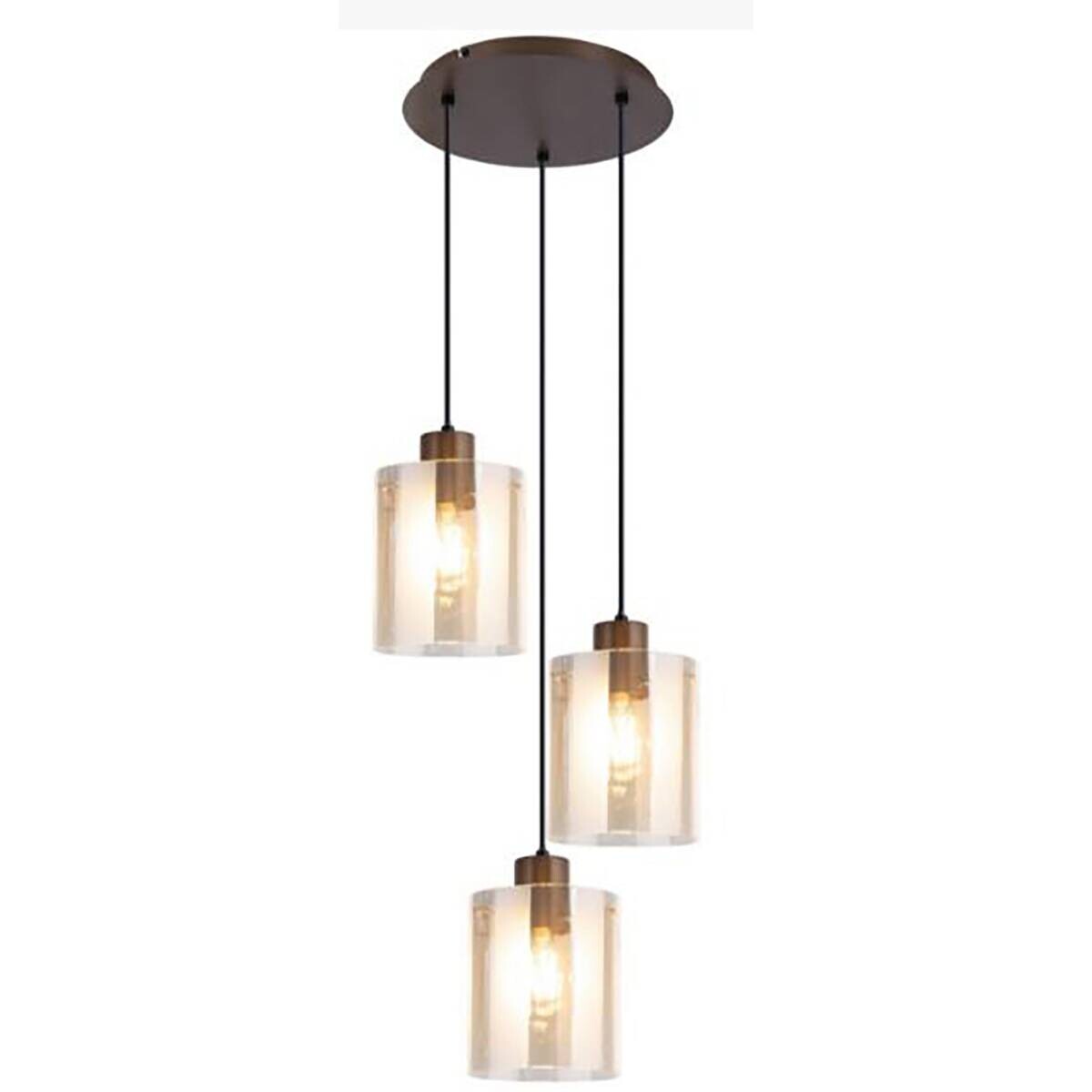 POCOline Pendelleuchte Vivienne kaffee Metall Glas H/D: ca. 120x35 cm E27 3 Brennstellen
