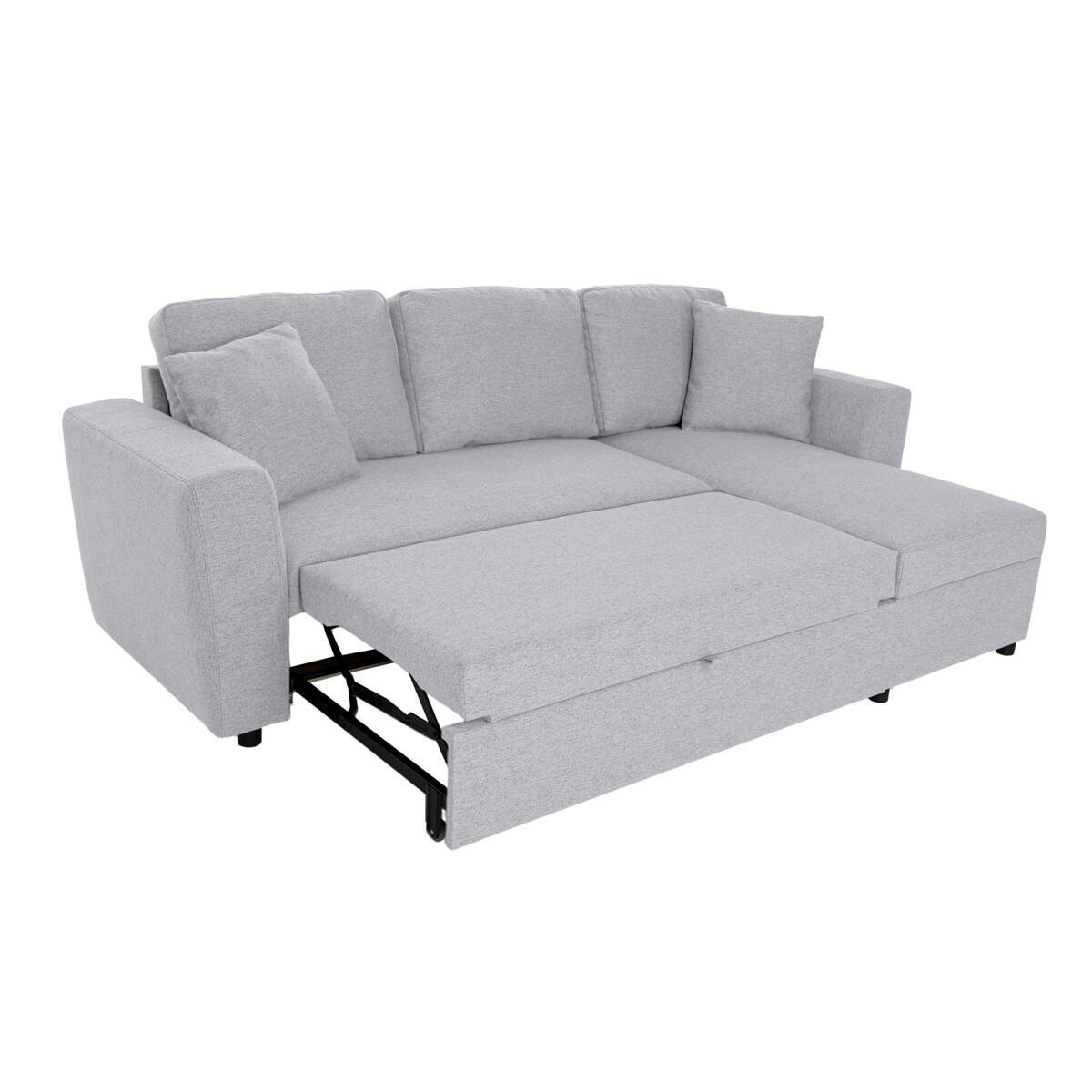 Ecksofa mit Bettfunktion und Bettkasten hellgrau Webstoff B/H/T: ca. 234x86x144 cm