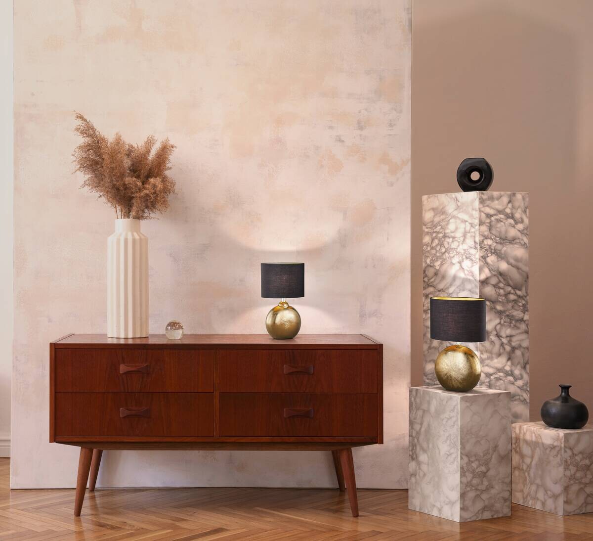 Fischer & Honsel Keramik-Tischleuchte 50556 Foro bronze schwarz Keramik Stoff E27 1 Brennstellen