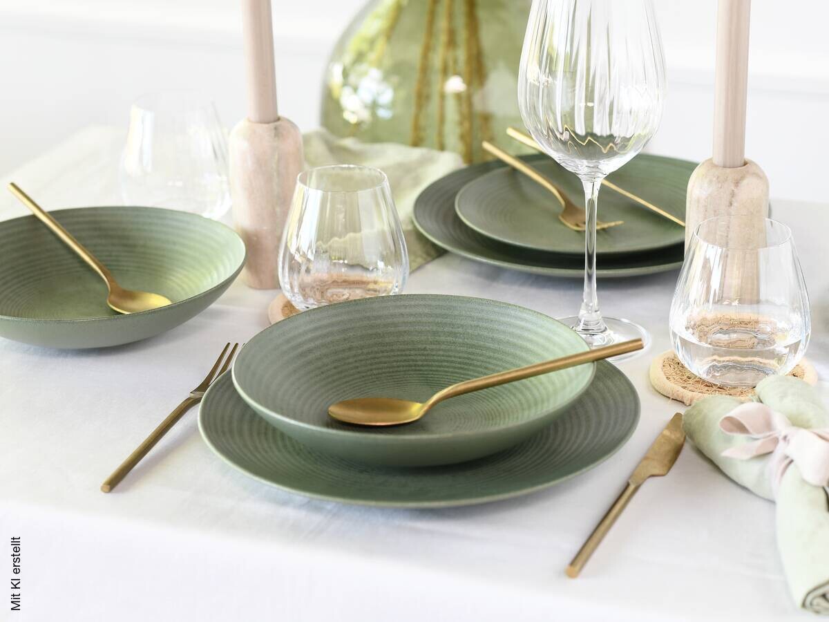 CreaTable Tafelservice Catania Eukalyptus grün Steinzeug 12 tlg.