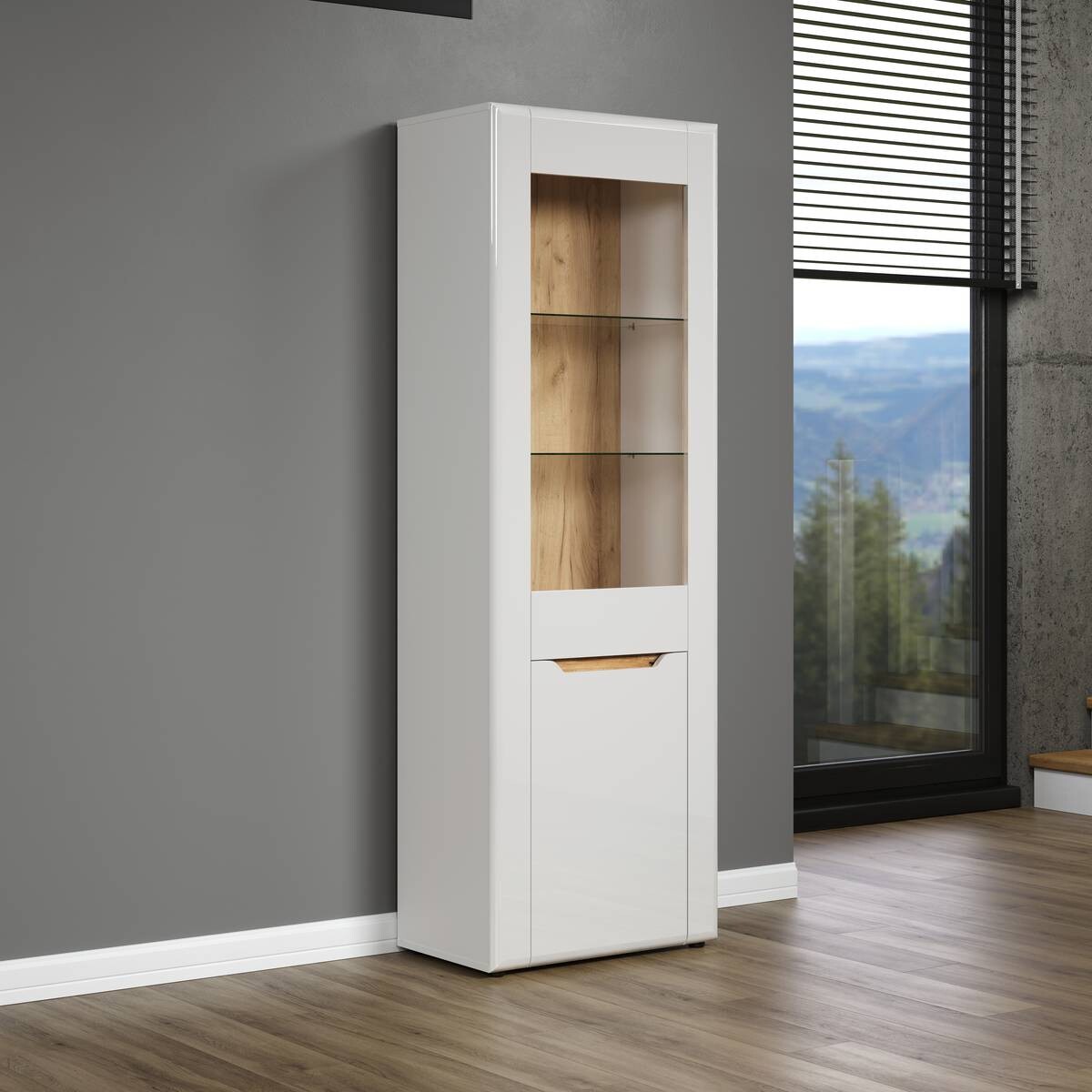 Vitrine Marlon Eiche Evoke Coast Nachbildung weiß Hochglanz B/H/T: ca. 65x192x40 cm