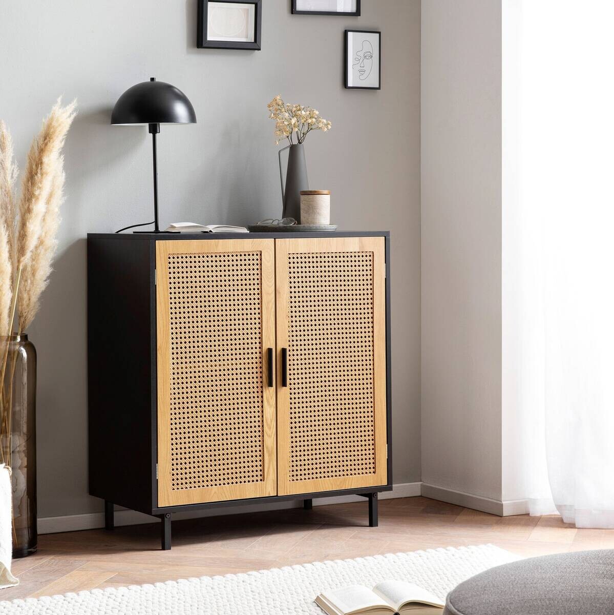 Sideboard schwarz Eiche Optik B/H/T: ca. 80x86,5x40 cm
