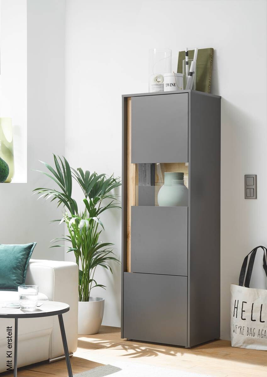 Standvitrine City Eiche Wotan Nachbildung anthrazit B/H/T: ca. 50x155x40 cm