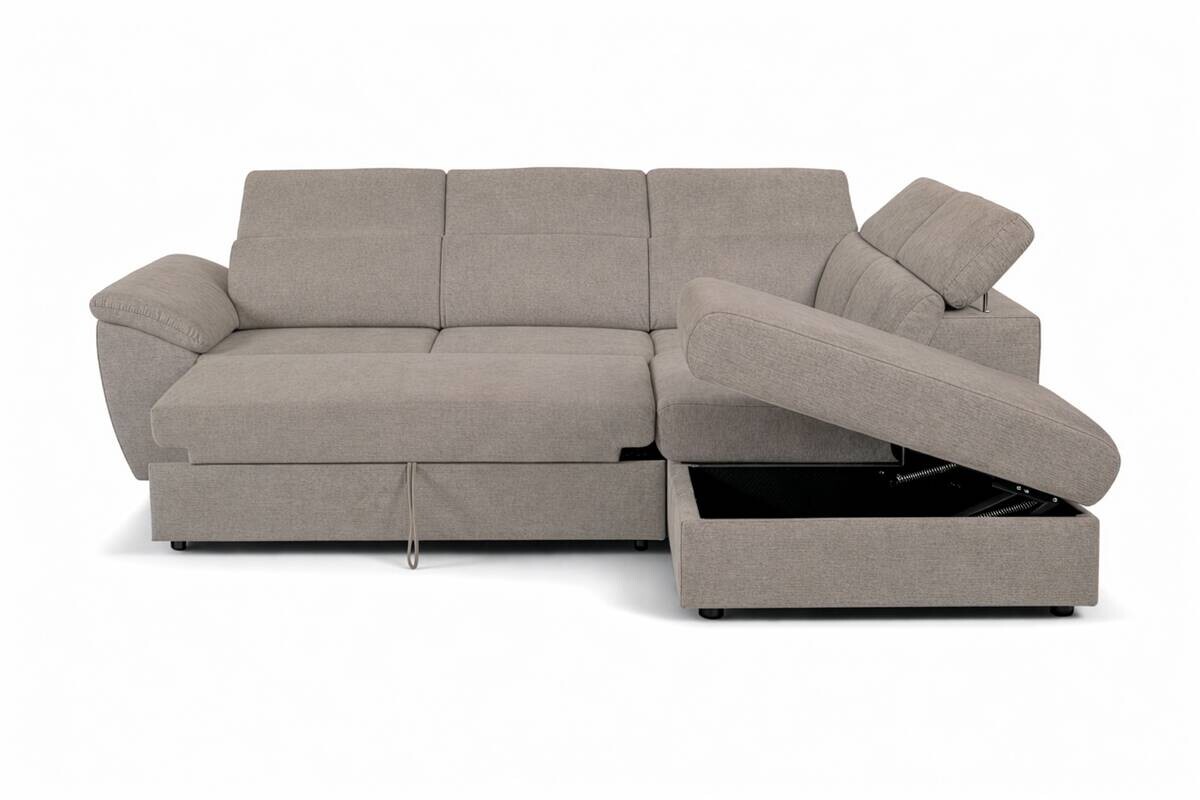 Ecksofa mit Bettfunktion und Bettkasten Greige Flachgewebe B/H/T: ca. 280x108x235 cm