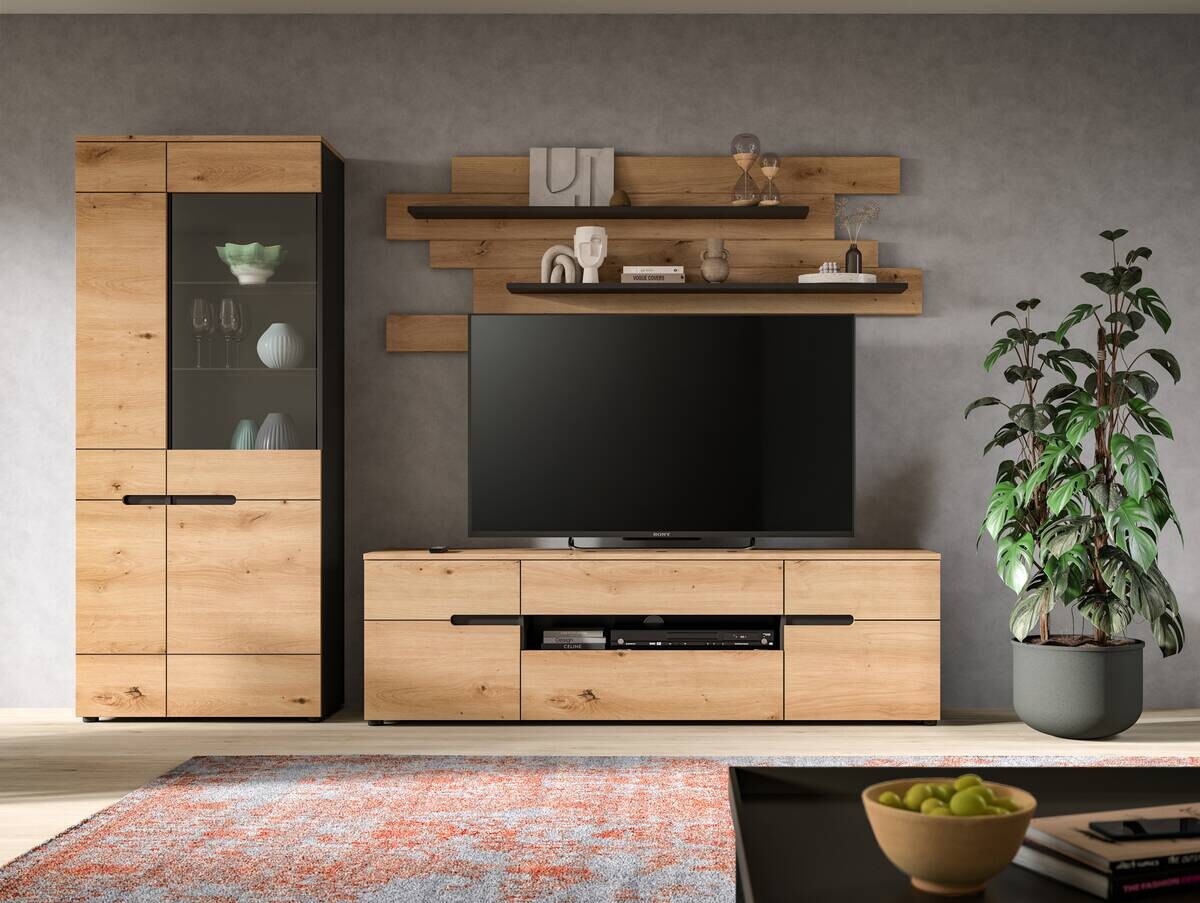 Wohnwand Canu basaltgrau Nachbildung Artisan Oak Nachbildung B/H/T: ca. 280x190x44 cm