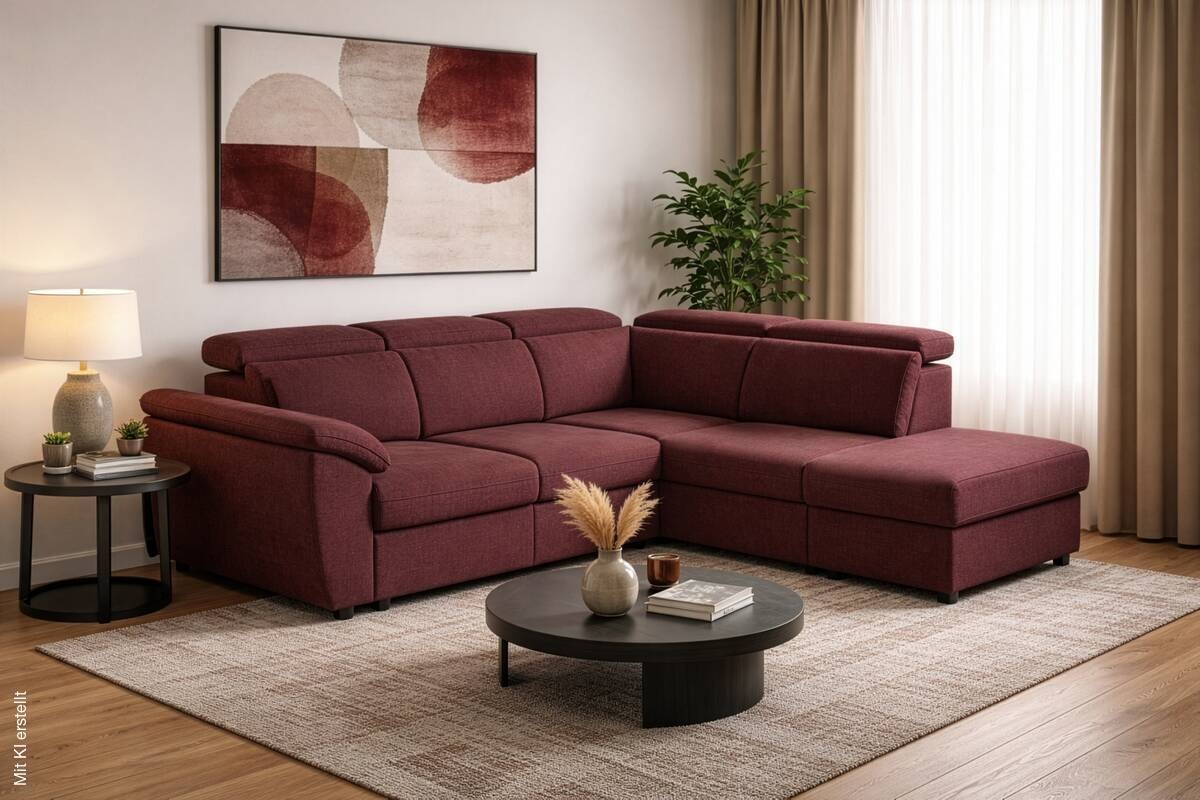 Ecksofa mit Bettfunktion und Bettkasten rostrot Flachgewebe B/H/T: ca. 280x108x235 cm