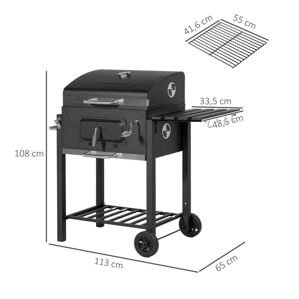 Outsunny Holzkohlegrill Edelstahl B/H/L: ca. 65x108x113 cm