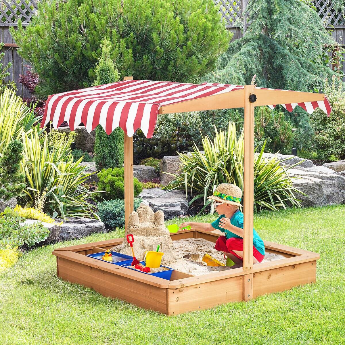 Outsunny Sandkasten gelb B/H/L: ca. 107,5x107,5x110 cm
