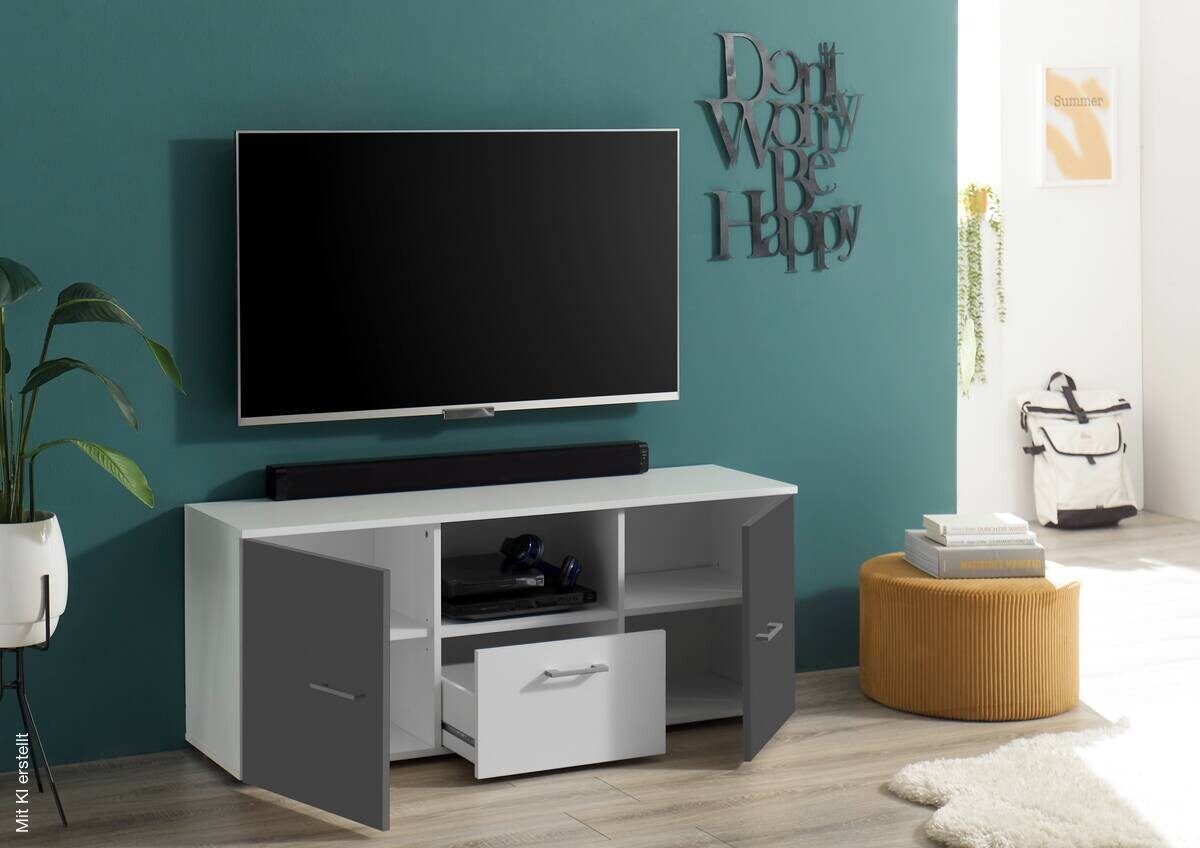 TV-Board Alex weiß Graphit B/H/T: ca. 135x54x37 cm