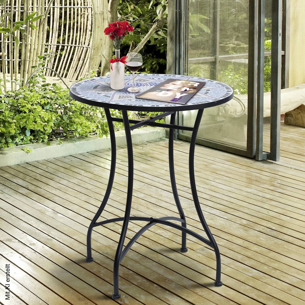 Outsunny Mosaiktisch blau Stahl H/D: ca. 71x60 cm