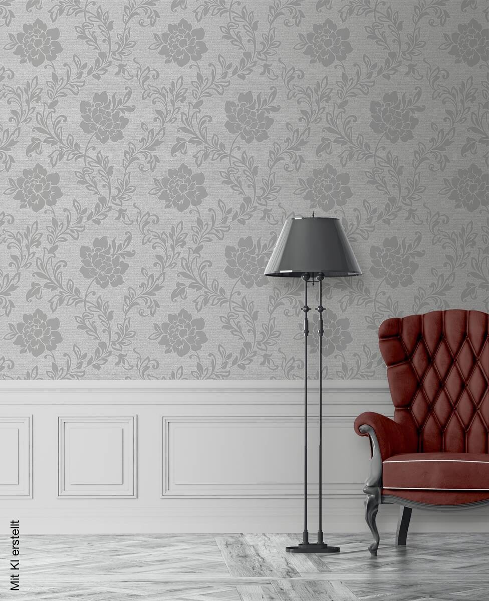 Vinyltapete Blumenranke grau dunkelgrau B/L: ca. 53x1005 cm
