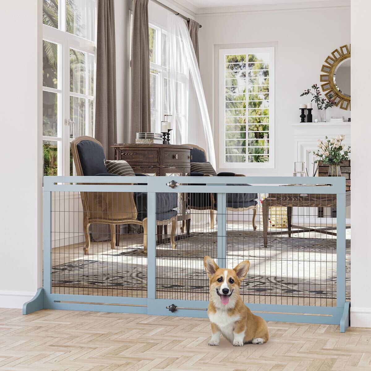 PawHut Hunde-Schutzgitter grau Kiefer B/H/L: ca. 36x183x69 cm