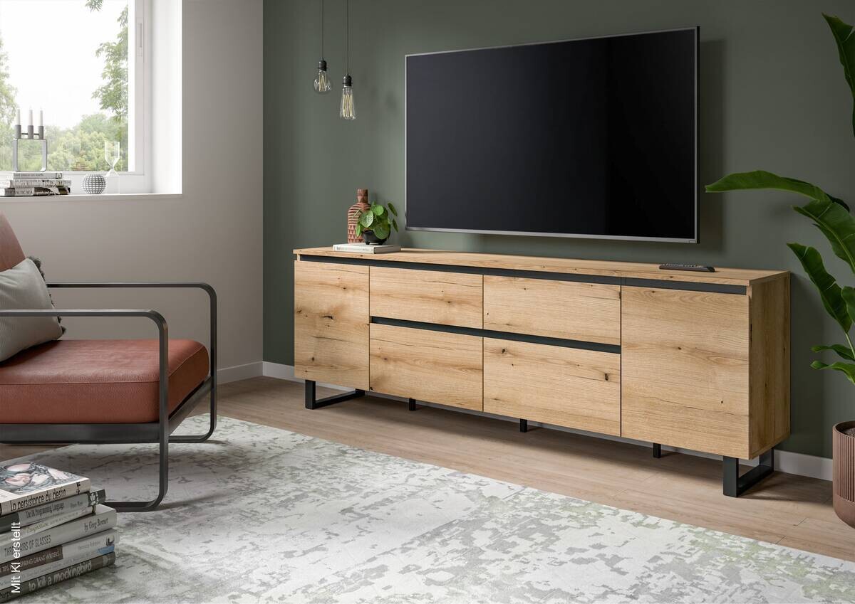 Lowboard Tomasa Evoke Oak Nachbildung schwarz B/H/T: ca. 188x65x36 cm