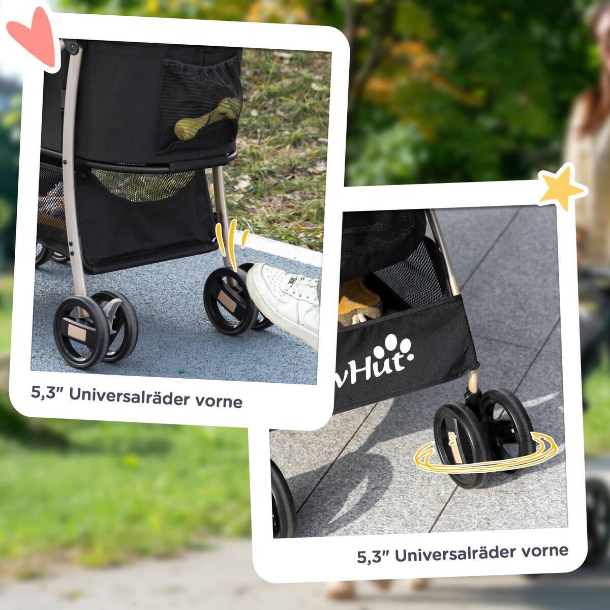 PawHut Haustier-Trolley schwarz Polyester-Mischgewebe B/H/L: ca. 49,5x98x82 cm