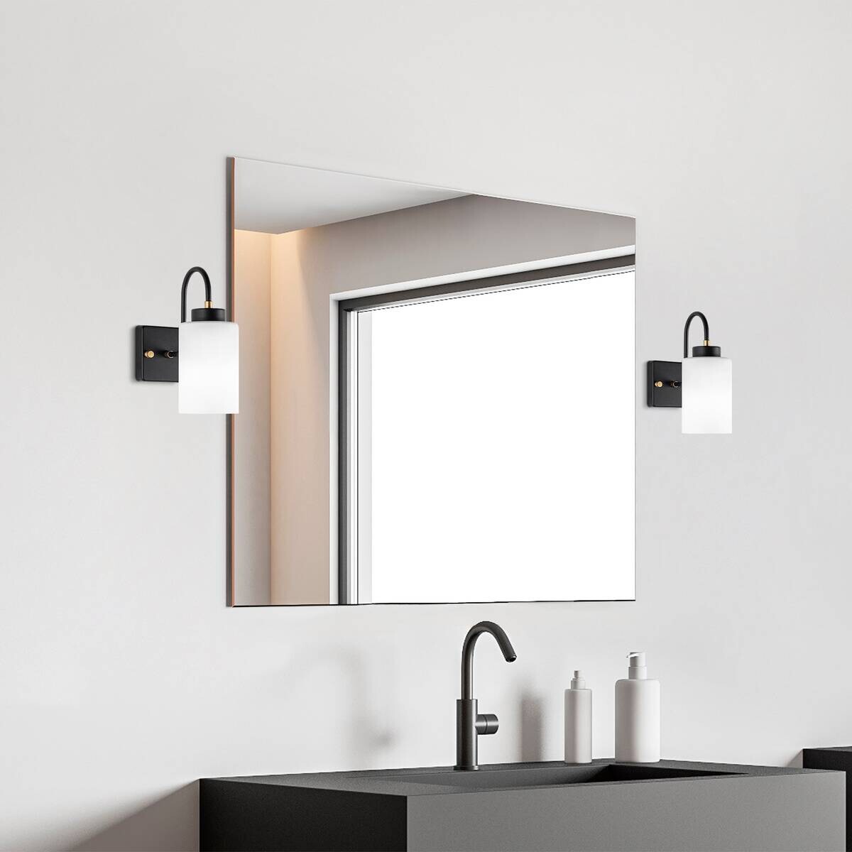 Opviq Wandleuchte schwarz weiß Metall Glas B/H/L: ca. 23x24x10 cm E27 1 Brennstellen