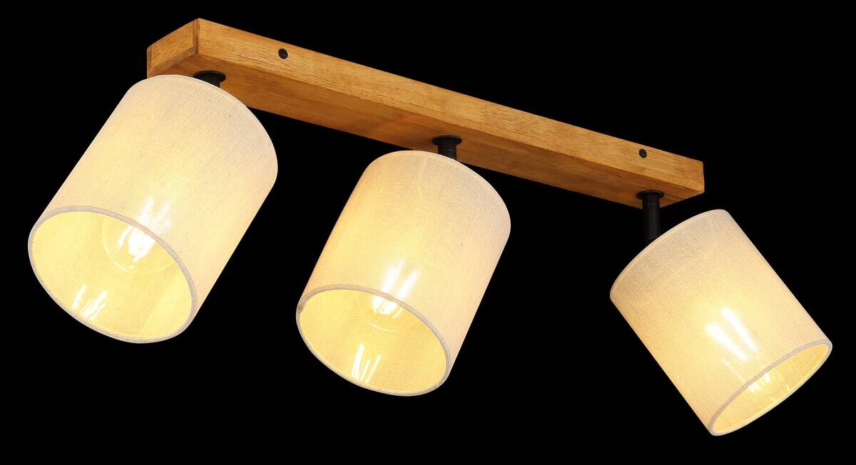 GLOBO Spot JULE braun Holz Leinen B/H/T: ca. 13x24x56 cm E27 3 Brennstellen