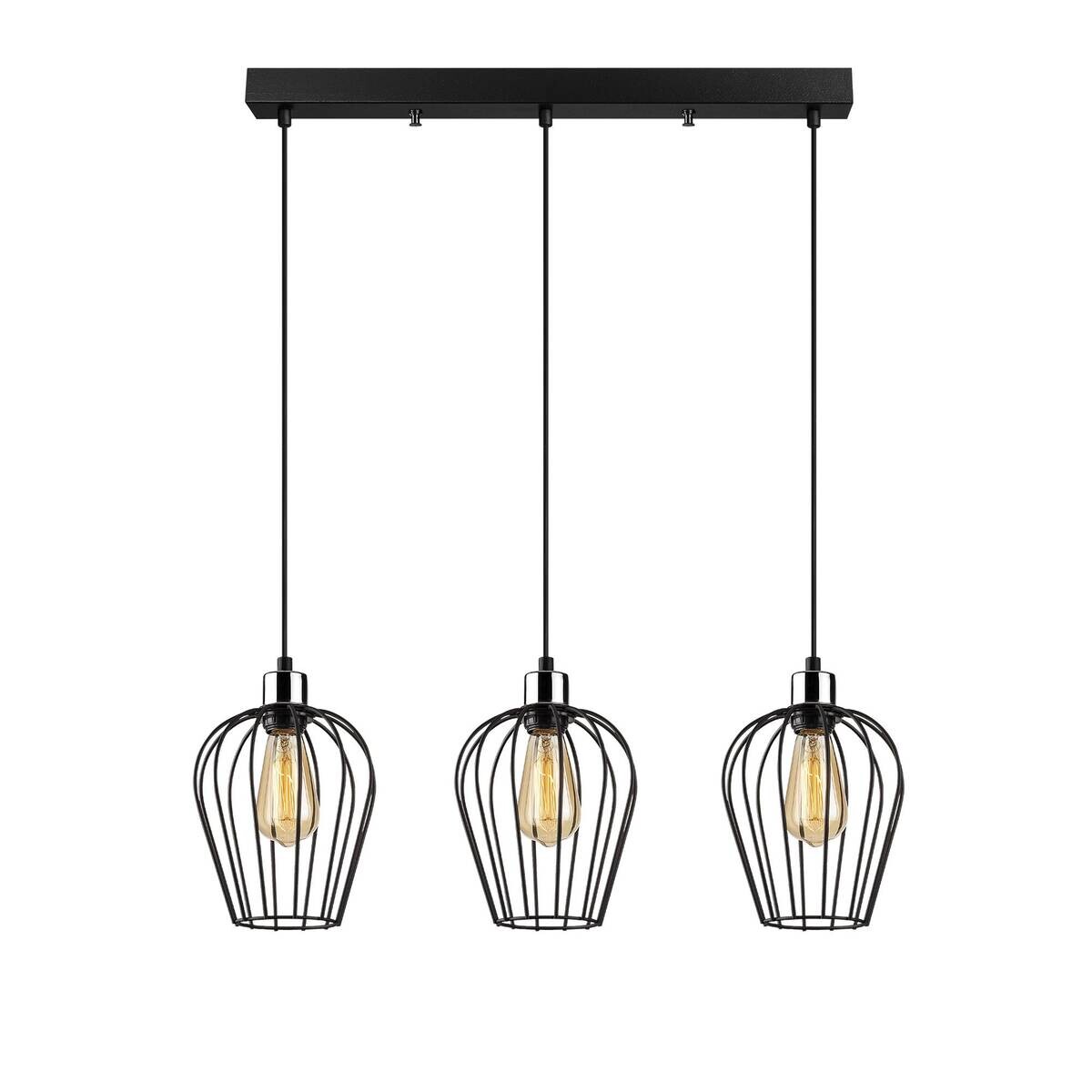 Opviq Pendelleuchte Tel schwarz Eisen B/H/T/L/D: ca. 20x115x20x70x22 cm E27 3 Brennstellen