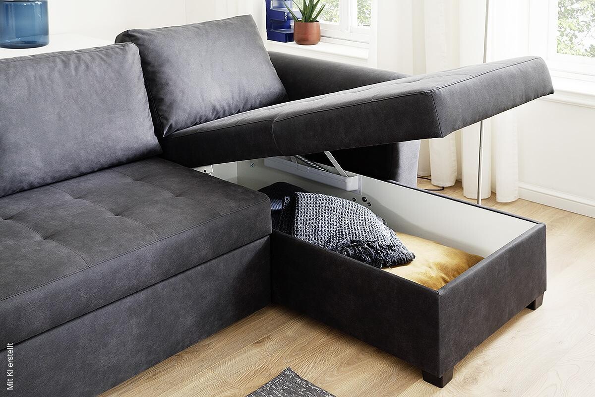 Ecksofa mit Bettfunktion und Bettkasten anthrazit B/H/T: ca. 260x89x155 cm
