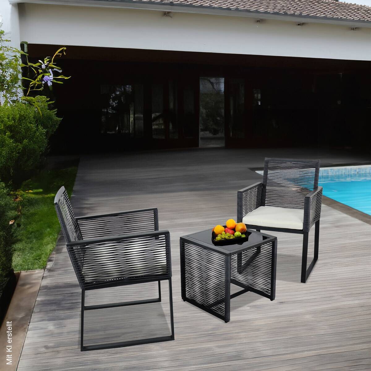 VCM Gartensitzgruppe Fidola schwarz Polyrattangeflecht B/H/L: ca. 53x86x53 cm