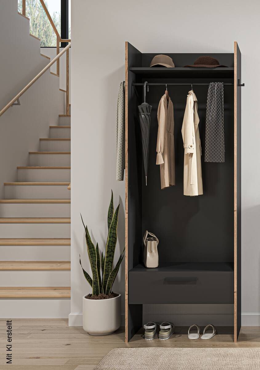 Garderobenschrank Bueno Basalt Nox Oak Nachbildung B/H/T: ca. 70x189x37 cm