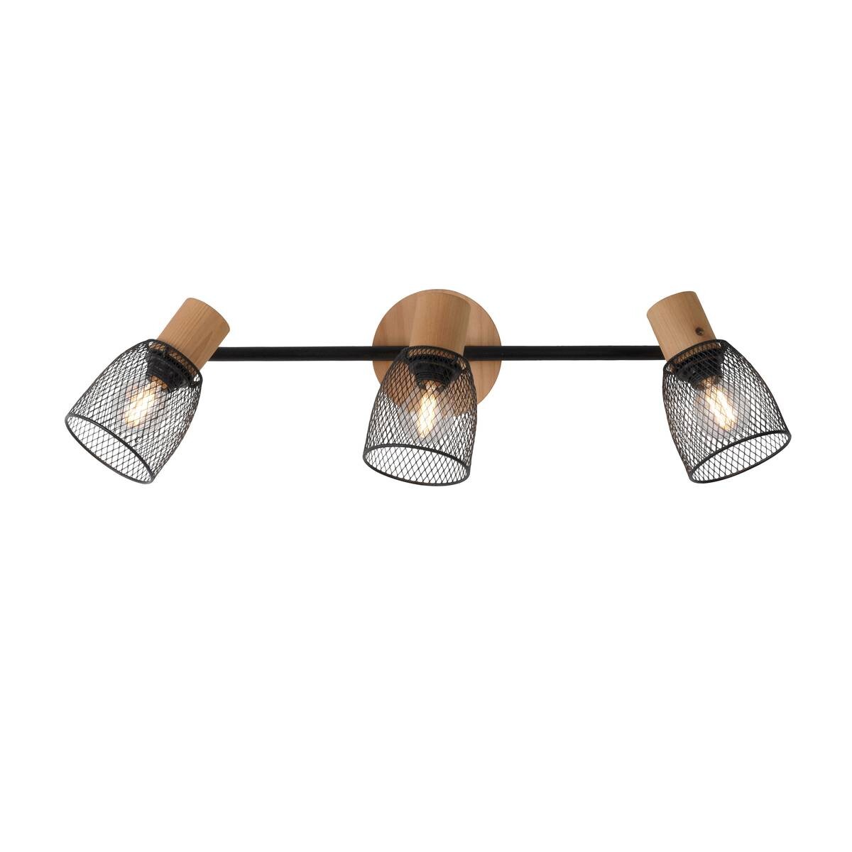 Just Light Spotbalken TAMIS 15193-79 schwarz natur Holz Metall B/H/T: ca. 65x22x24 cm E14 3 Brennstellen