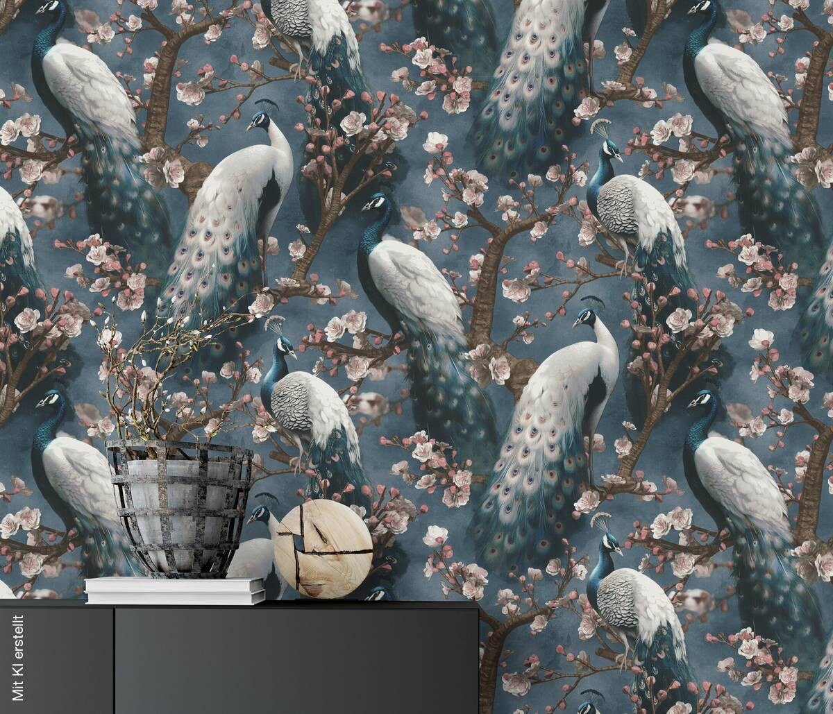 Erismann Vliestapete Pfau blau B/L: ca. 53x1005 cm