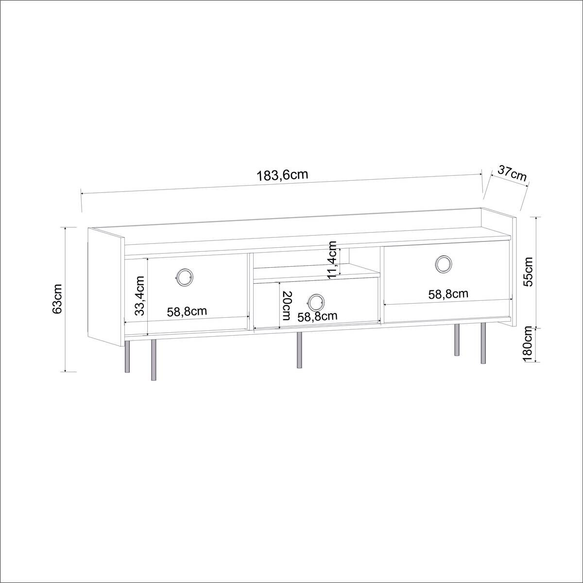 TV-Lowboard Büsra walnuss Nachbildung grau B/H/T: ca. 184x63x37 cm
