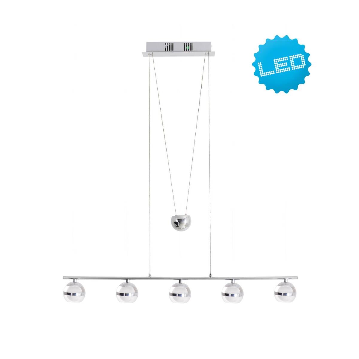Näve Leuchten Pendelleuchte NV7052342 Chrom Metall Glas B/H/T: ca. 7x150x90 cm 5 Brennstellen