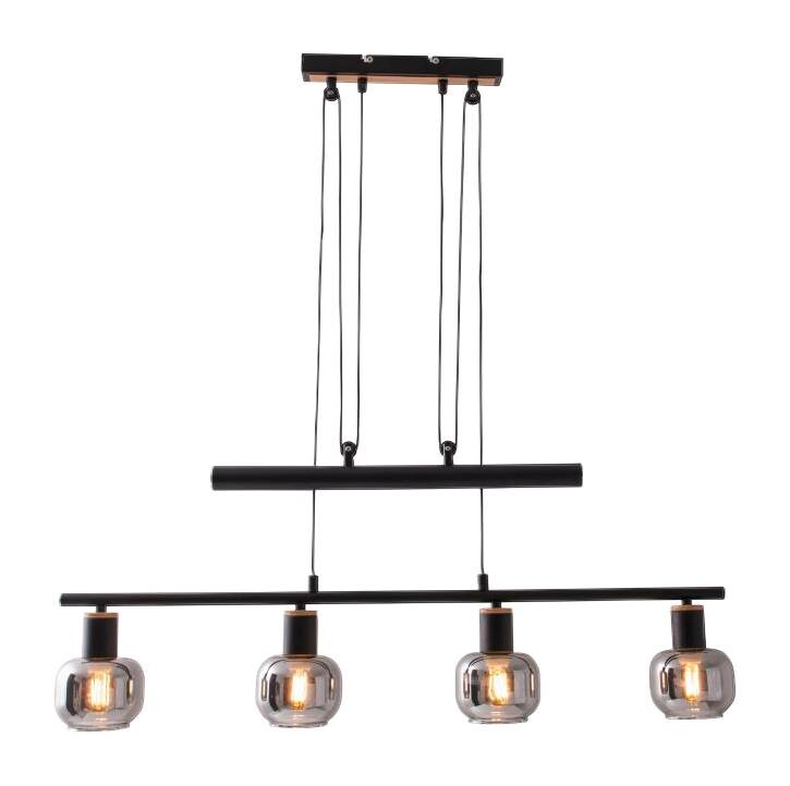 Näve Leuchten Pendelbalkenleuchte 7090422 Fumoso schwarz natur Metall Rauchglas B/H/L: ca. 10x160x78 cm E14 4 Brennstellen