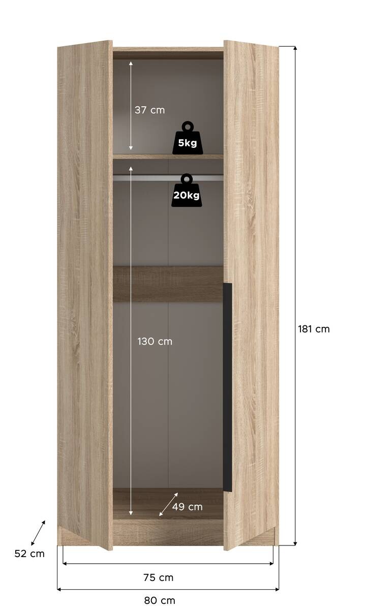 Kleiderschrank KOPENHAGEN Eiche Sonoma Nachbildung B/H/T: ca. 80x181x52 cm