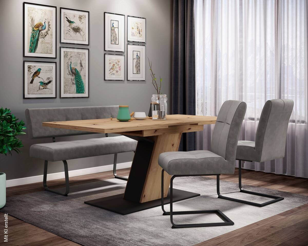 Essgruppe Luise grau Eiche Microfaser B/H/T: ca. 180x76x90 cm