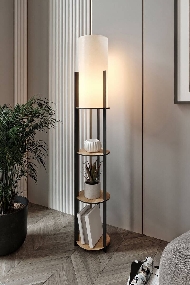 Opviq Stehleuchte Eiche PVC MDF B/H/T/L/D: ca. 17x135x17x17x17 cm E27 1 Brennstellen