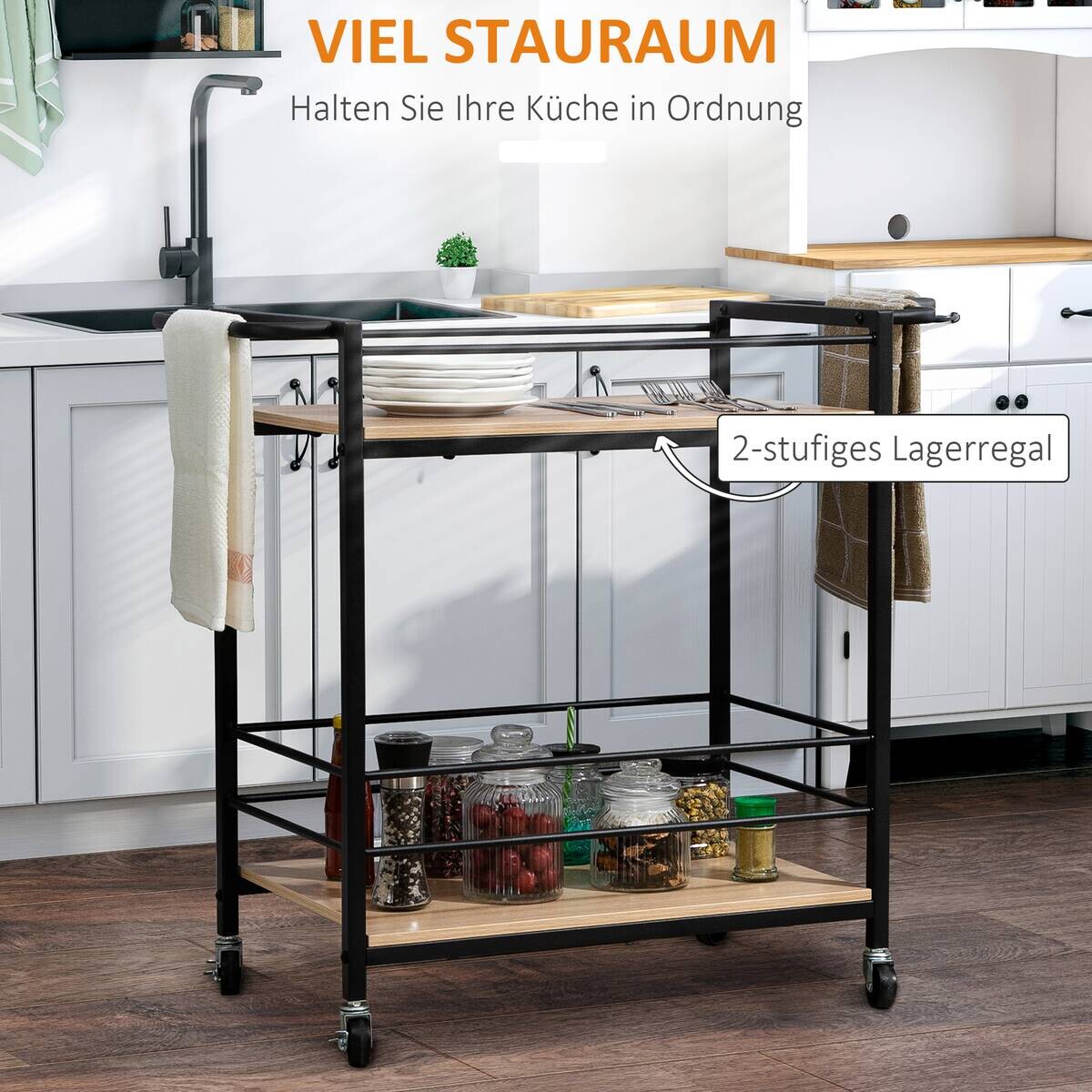 HOMCOM Küchenwagen natur Edelstahl B/H/L: ca. 40x82x75 cm