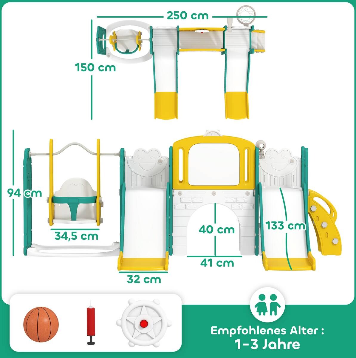 AIYAPLAY Kinderschaukel & Kinderrutsche Set gelb B/H/L: ca. 150x94x250 cm