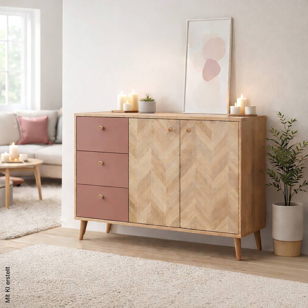 Sideboard Visby Eiche Nachbildung mauve B/H/T: ca. 109x63,9x33,05 cm