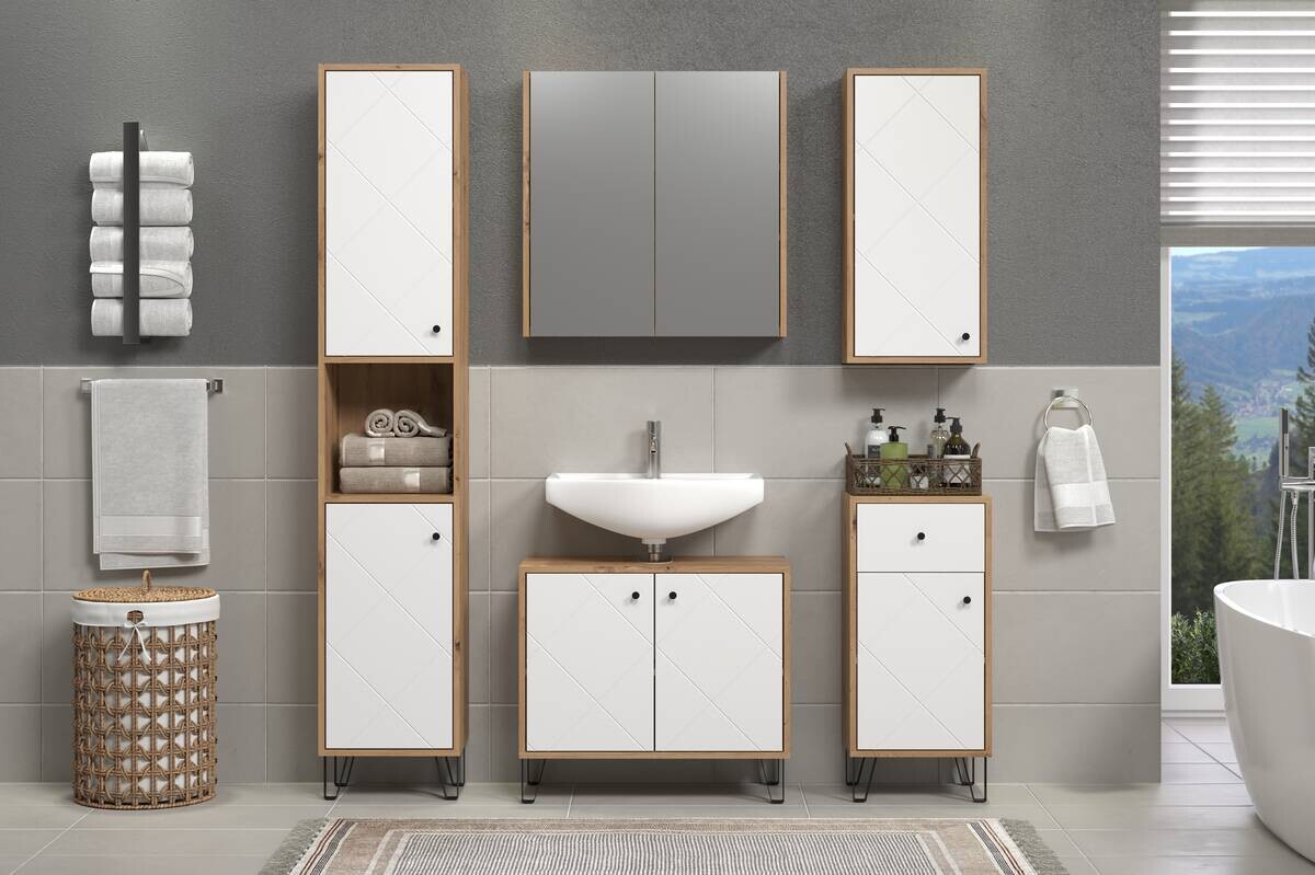 Hochschrank Touch Eiche Artisan Nachbildung weiß matt B/H/T: ca. 36x191x29 cm