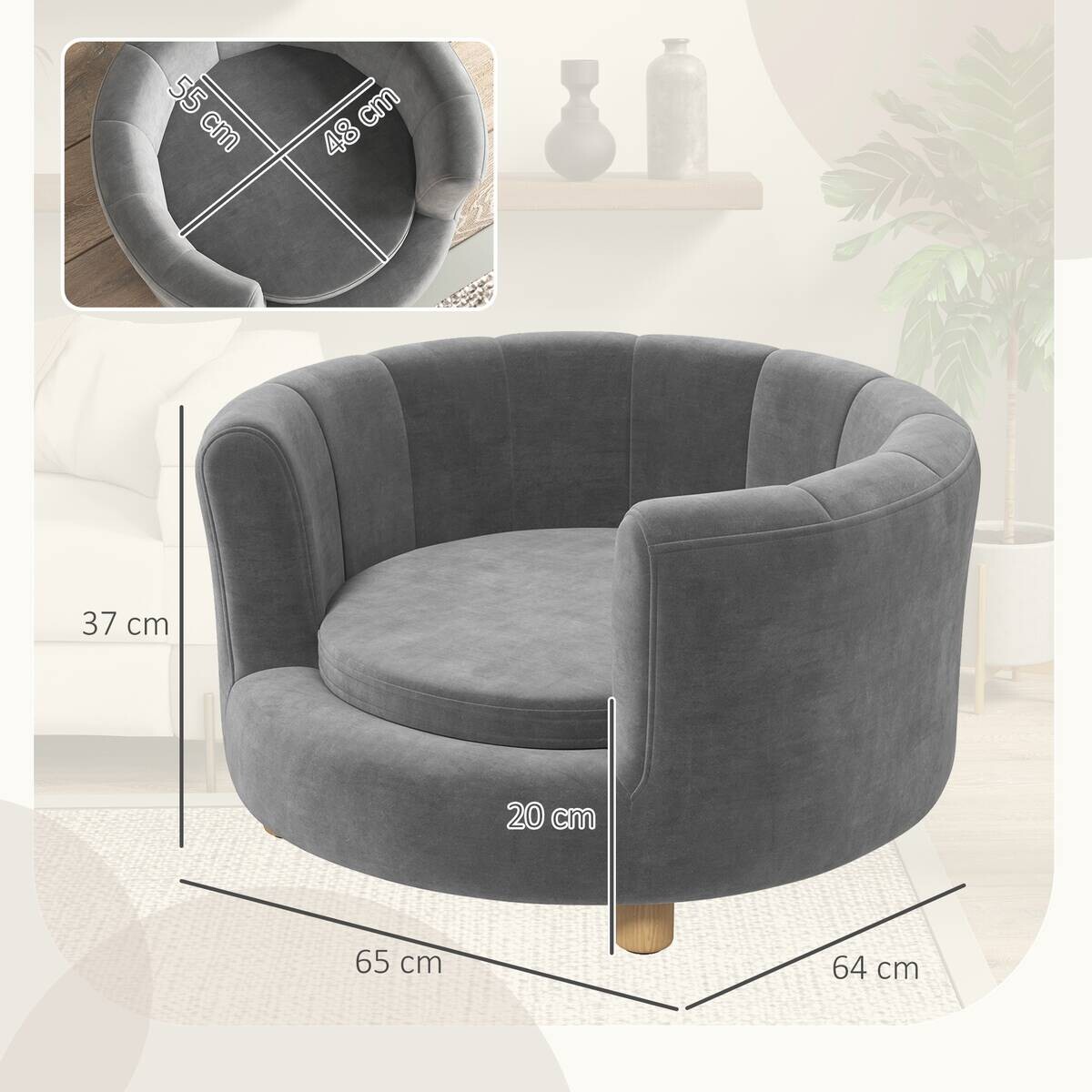 PawHut Hundesofa grau Polyester B/H/L: ca. 64x37x65 cm