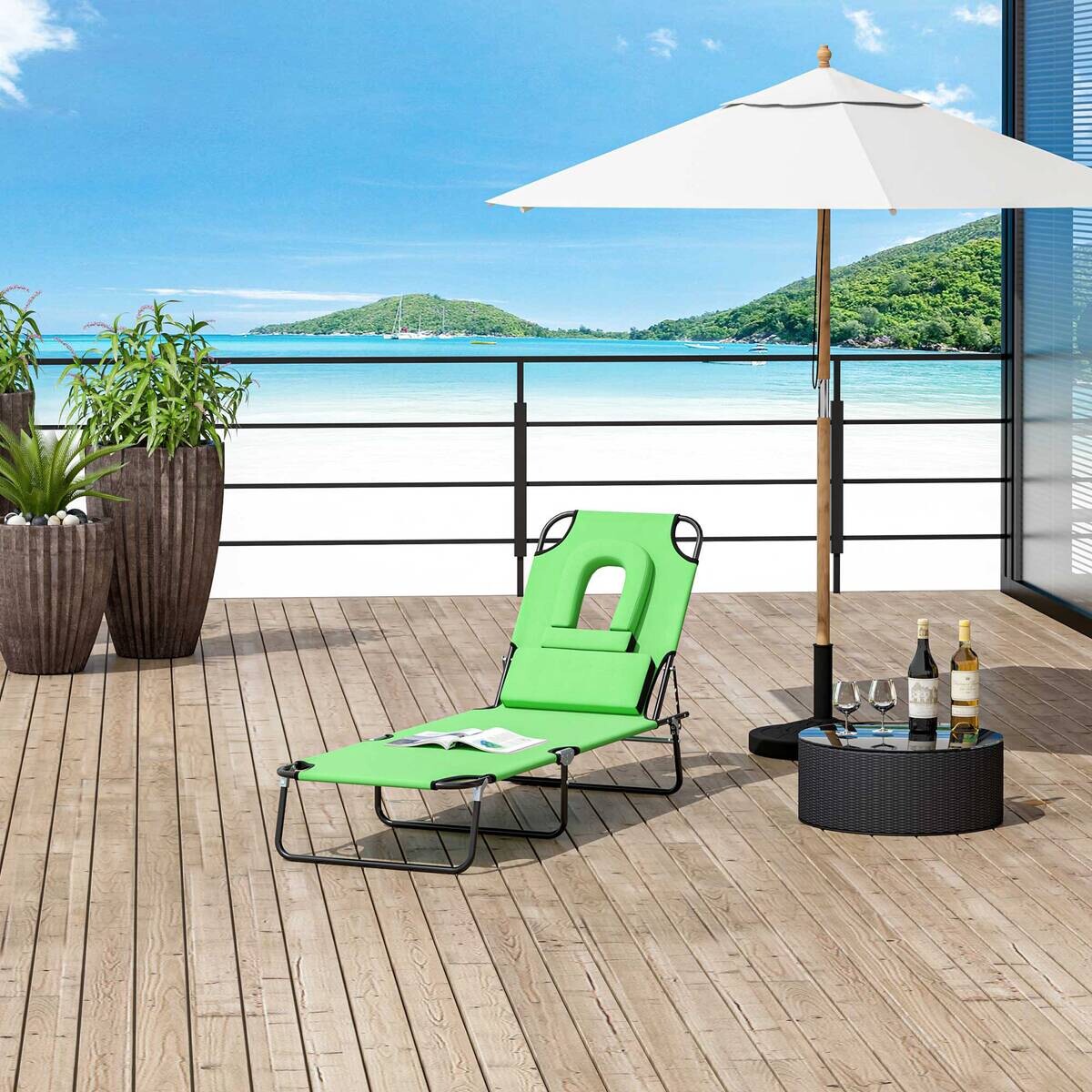 Outsunny Sonnenliege grün Polyester B/H/L: ca. 58x36x187 cm