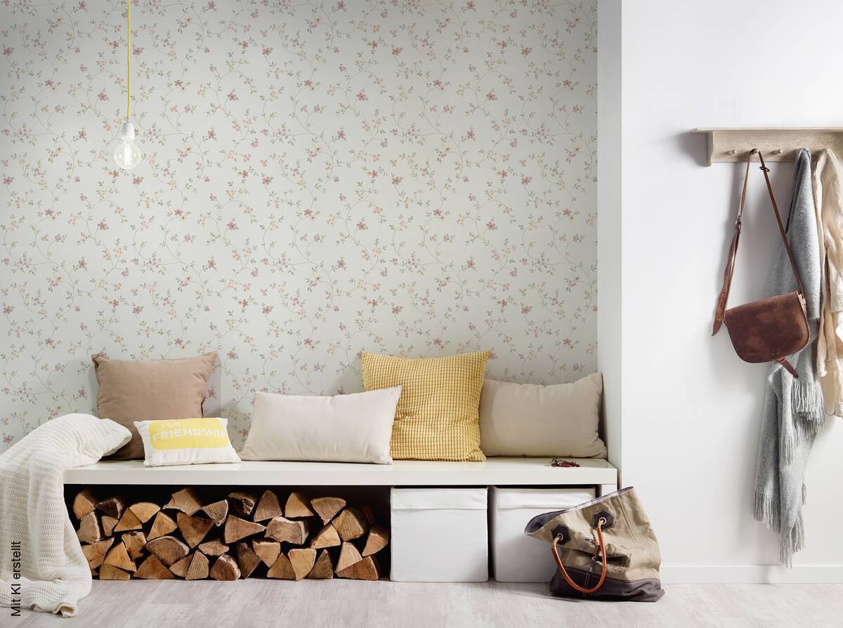 Vliestapete Blumen creme bunt B/L: ca. 53x1005 cm
