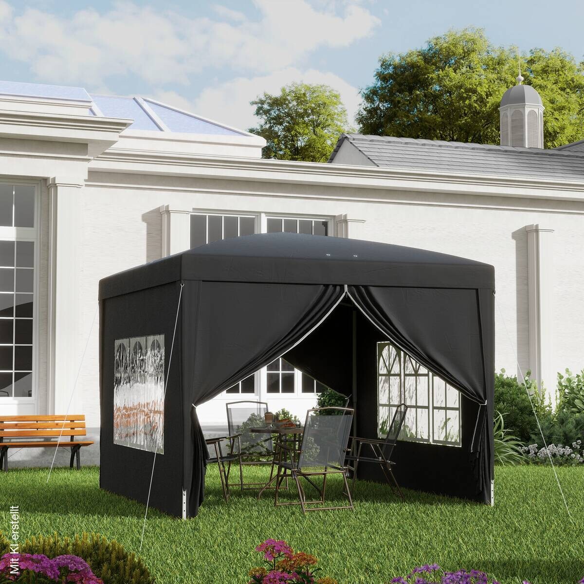 Outsunny Pavillon schwarz Stahl B/H/L: ca. 295x258x295 cm