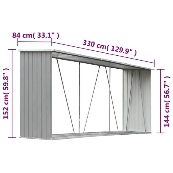 Brennholzlager grau H/T/L: ca. 152x84x330 cm